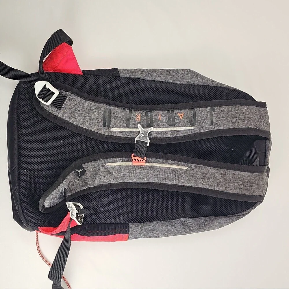 Jordan Air School Backpack 9B0503-GEH Grey Red Pencil Case Used
